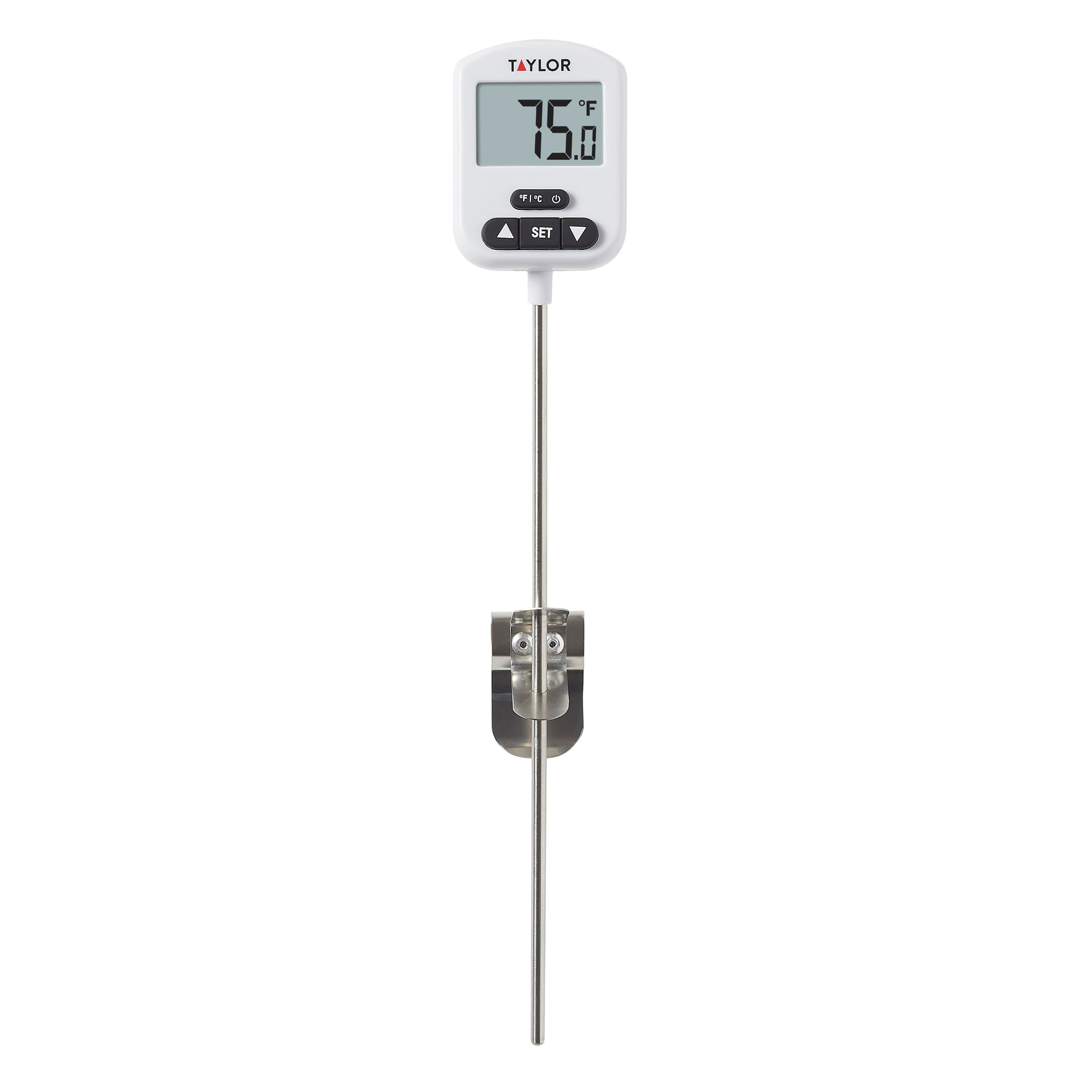 Programmable Digital Candy and Deep Fry Thermometer with Green Light Alert Display and Adjustable Pan Clip