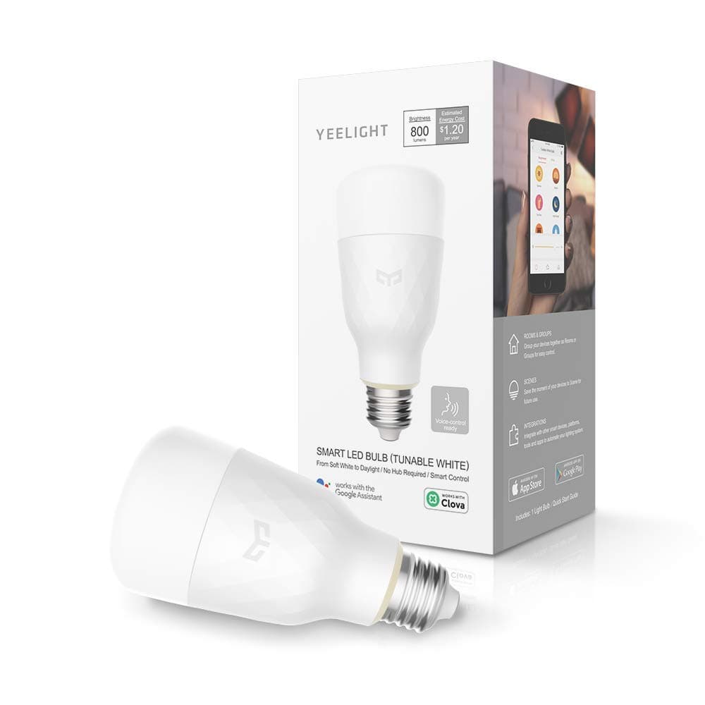 Yeelight Smart Light Bulb, Dimmable and Tunable White, App & Voice controll Wi-Fi Smart Bulb, Alexa Compatible, no hub Bridge Switch Required, 2700K-6500K A19 60W Equivalent Smart Home LED Bulbs