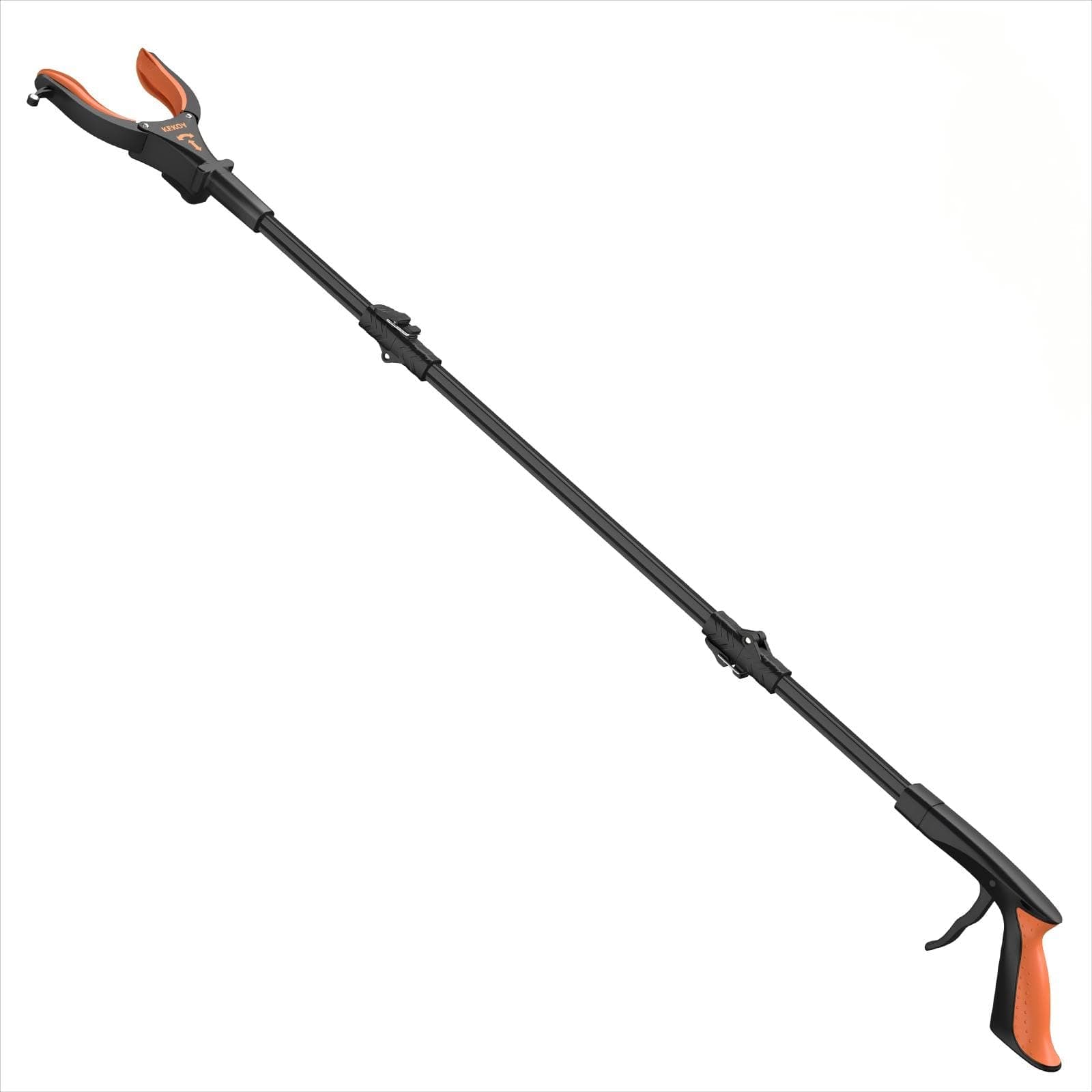 Extendable Grabber Reacher Tool with Headlight, 32 inch Foldable Lawn Trash Picker Upper Grabber, 90° Rotating Anti-Slip Jaw, Heavy-Duty Stick, Portable Claw Grabber for Elderly(Orange)
