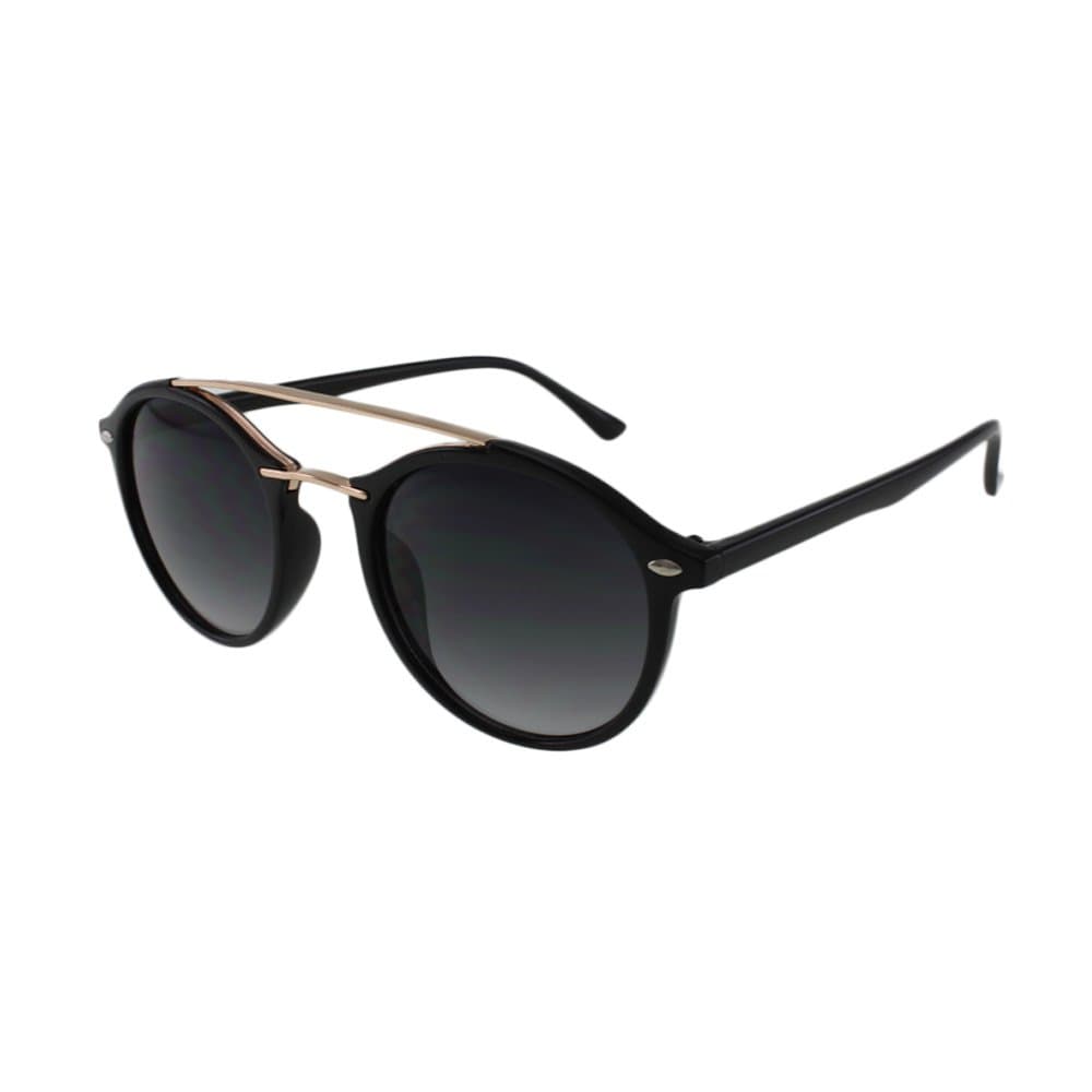 Caleb - Round Soho Style Sunglasses with Brow Bar and Microfiber Pouch (Black/Smoke)