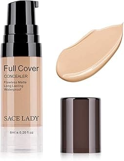 SACE LADY Pro Full Cover Liquid Concealer, Waterproof Smooth Matte Flawless Finish Creamy Concealer Foundation for Eye Dark Circles Spot Concealer Makeup, Size:6ml/0.20Fl Oz, Warm Natural