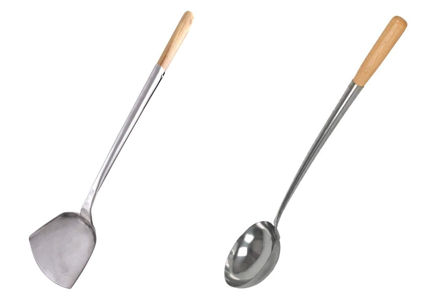 14" L. X 4" Home Use Stainless Hand-tooled Chuan & Hoak (Spatula & Ladle) Set