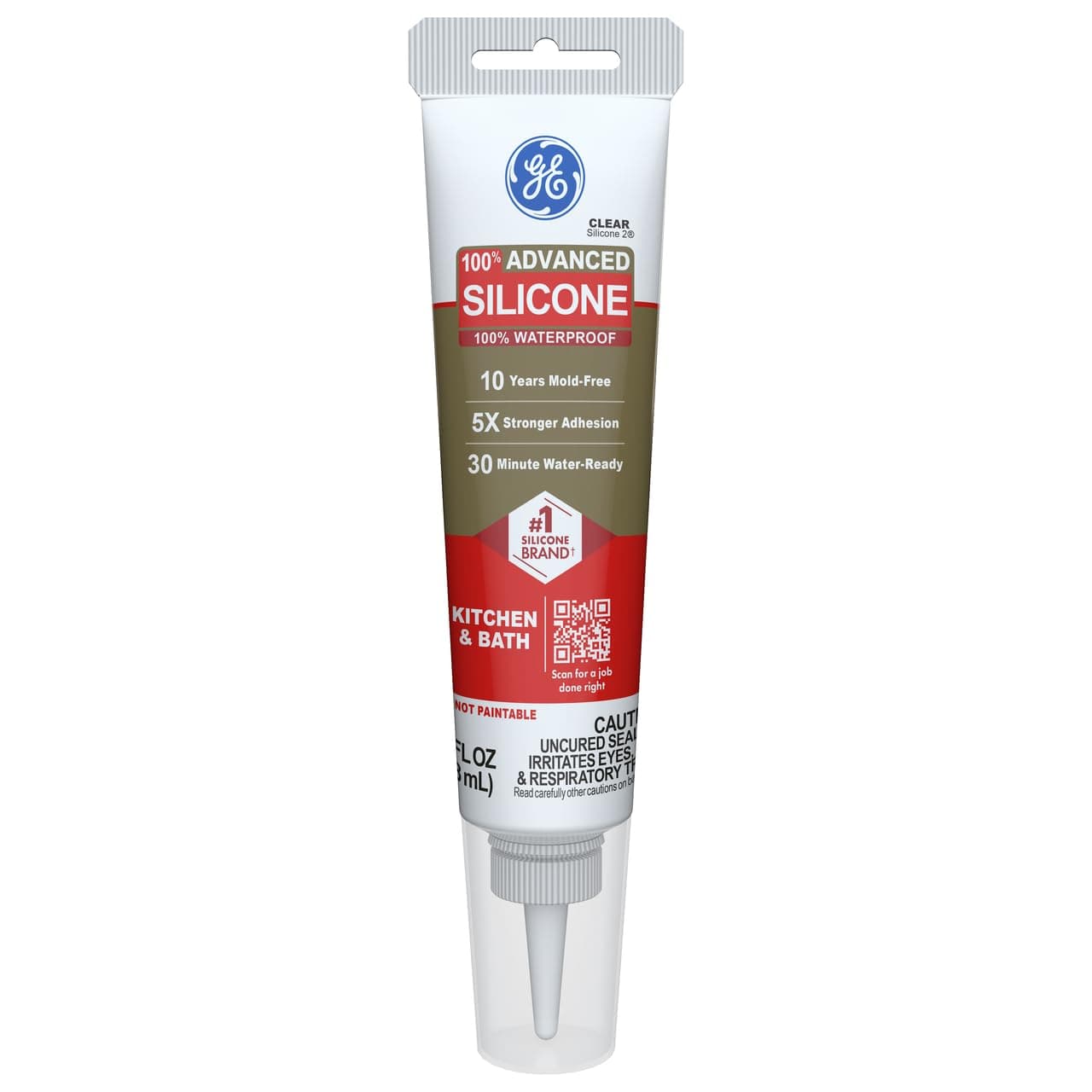 Advanced Silicone Caulk for Kitchen & Bathroom, Clear, 2.8 fl oz Tube, 1 Pack - 100% Waterproof Silicone Sealant, 5X Stronger Adhesion, Shrink & Crack Proof