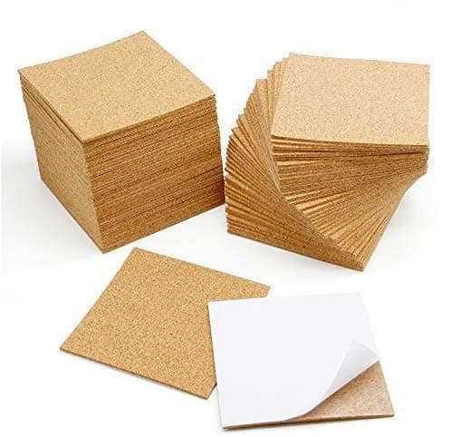 Blisstime Square Cork Sheets with Strong Self Adhesive Backing, 80 Pieces, 4"x 4"