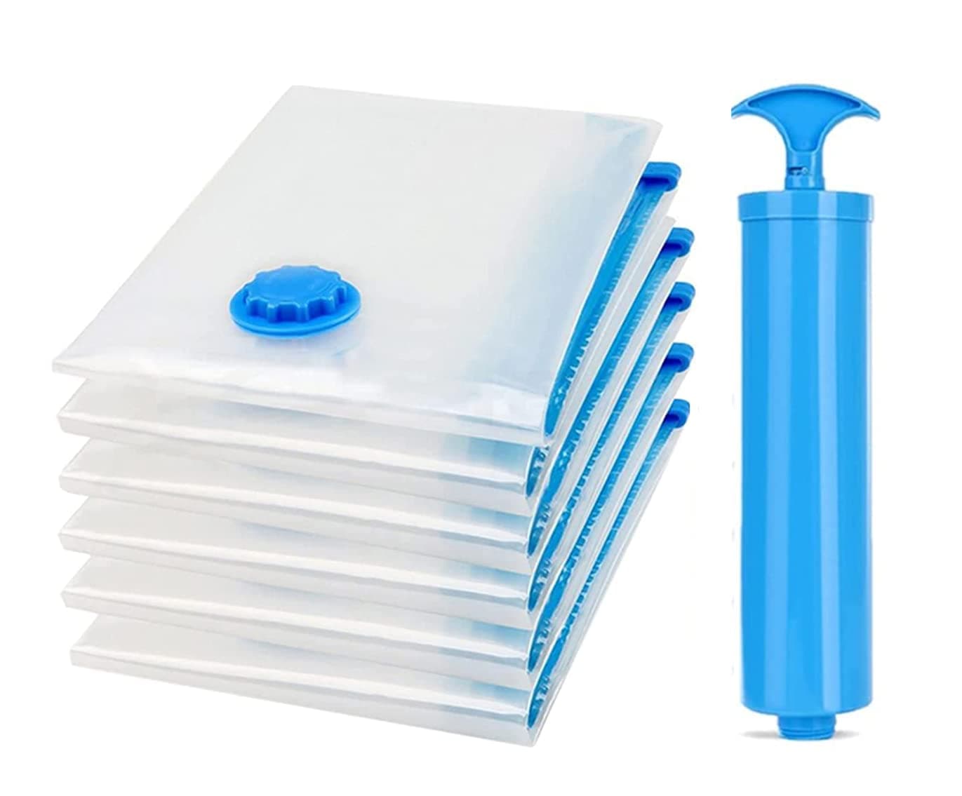 SKY-TOUCH Vacuum Storage Bags Large 6 pack with Suction Pump, 70 x 100 cm Reusable Compression Bags Space Saver, Vacuum Bag for Packing,Clothes, Bedding, Travel - Blue