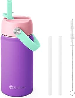 Fimibuke Kids Insulated Water Bottle, 14oz BPA FREE 18/8 Stainless Steel Travel Tumbler Double Wall Vacuum Leak Proof Kids Cup with Straw Metal Water Bottle for School Boys Girls(1 Pack, Amethyst)