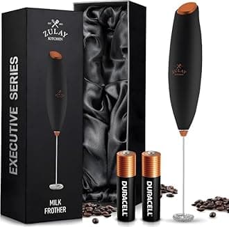 Zulay Milk Frother Wand – Handheld Electric Coffee Frother, Battery Operated Drink Mixer – 13,000 RPM Titanium Motor, Detachable Whisk, Easy Clean Foam Maker for Latte & Matcha – Exec Black n Copper