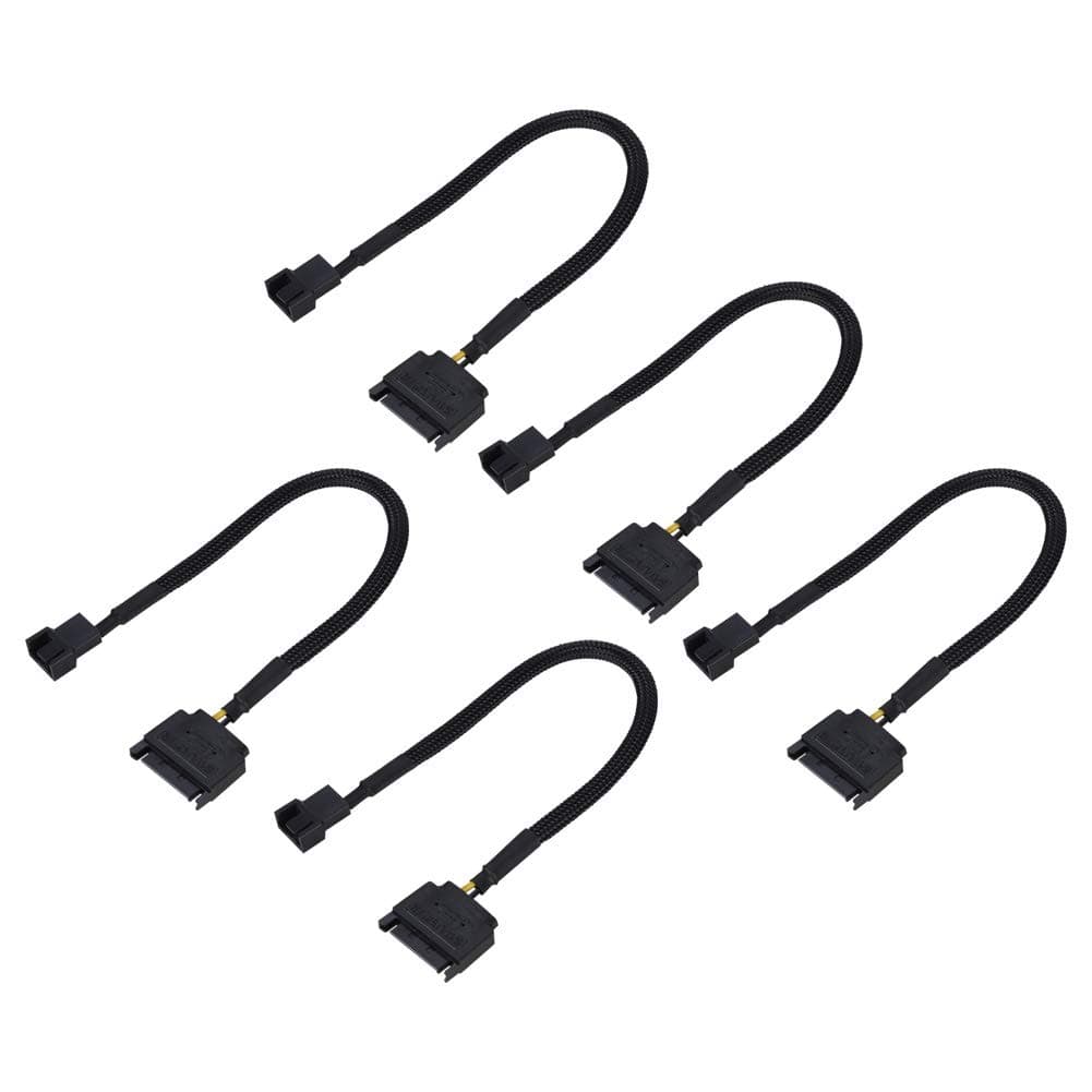ASHATA 5 x Adapter Cables, Cables for Cooling Fan Adapter SATA 15 Pin to 4 Pin, 22AWG Cable, About 25 cm / 9.8 inches, Black