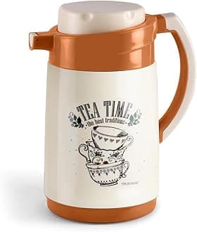 Trueware Ruff Tuff Inner Steel Outer Plastic thermoware Serving Flask 1000 ML | Insulated Tea Pot Kettle Thermos Water Jug | Hot & Cold | Leak-Proof Lid | Thermoware | Food Grade Plastic | Lightweight BPA-Free |Wide Mouth Design | Ideal for Office, Travel | Orange