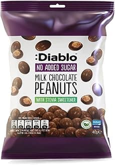 Diablo Milk Chocolate Peanuts - No Added Sugar, Sweetened with Stevia - Individually Packed Bags, Chocolate Covered Nuts Hamper Basket Available - Perfect for Gifting - Peanut - 40g, Pack of 1