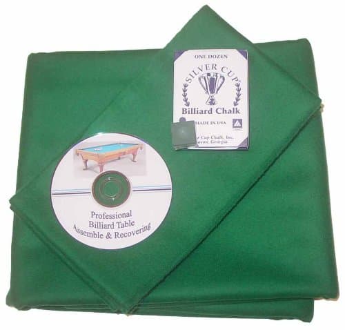9' Proline Classic Precut Dark Green Pool Table Felt Cloth, DVD & Cue Chalk