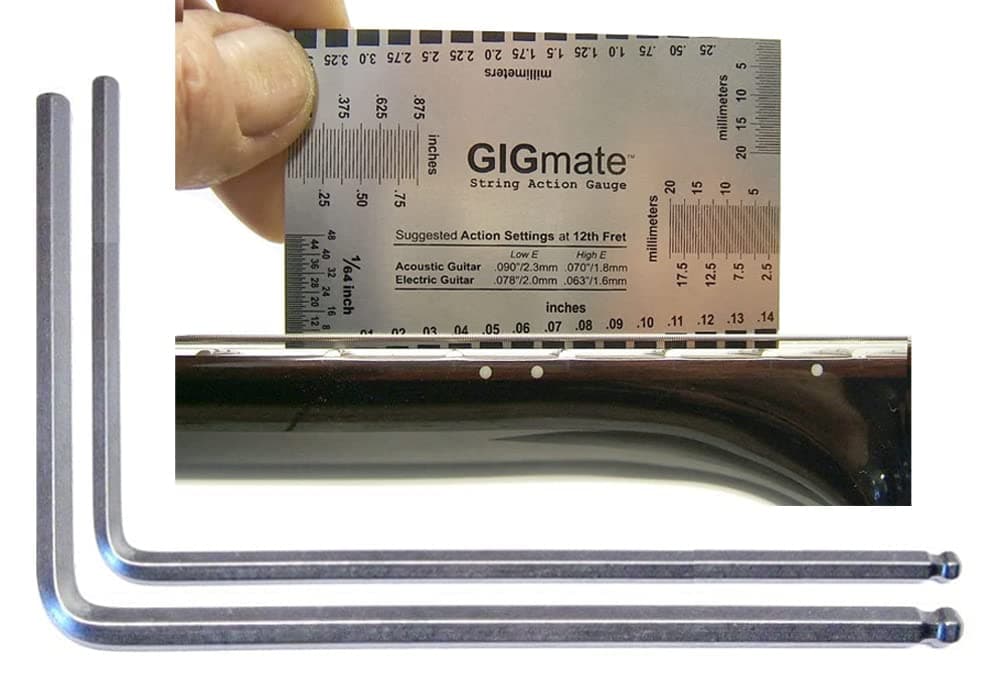 Guitar Set Up Tool Combo. 5mm + 4mm Ball End, Martin, Takamine Truss Rod Wrenches and String Action Gauge