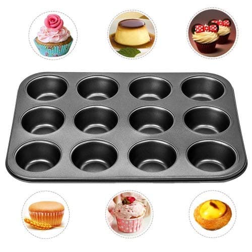 Nonstick Bakeware 12-Cup Cupcake and Muffin Pan, Mini Cupcake Tray Muffin Tins Baking Molds, Carbon Steel