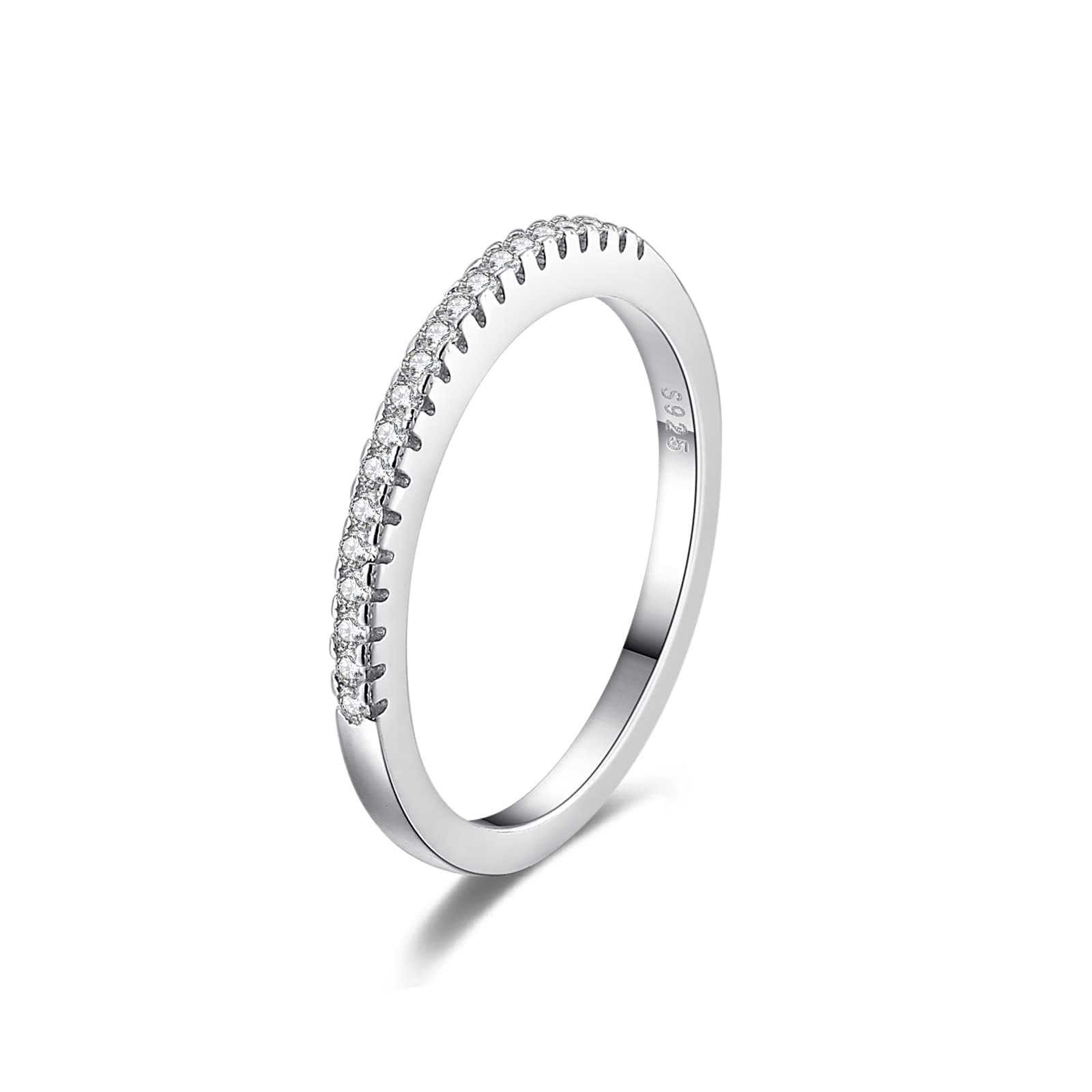 SILBERTALE 925 Sterling Silver 1.5MM Thin CZ Simulated Diamond Cubic Zirconia Ring Eternity Band Midi Knuckle Finger Engagement Wedding Band Stackable Rings For Her Size 1.5-10.5