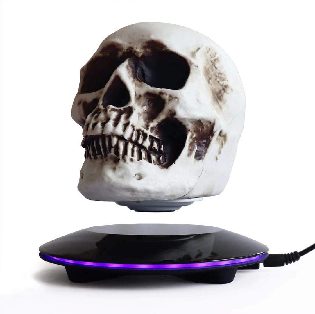 KINGLEV Magnetic Levitating Levitate 3D Skull LED Night Light with Touch Button Base,Floating and Rotating Globe Decoration Creative Crafts Statues for Home/Office/Festival/Halloween…