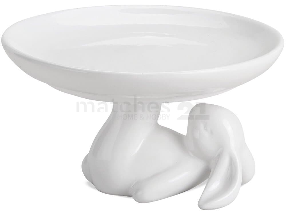 Plate Serving Plate Serving Bowl Rabbit Easter Bunny as pedestale Easter Ceramic White 1 Piece Ø 14x8 cm