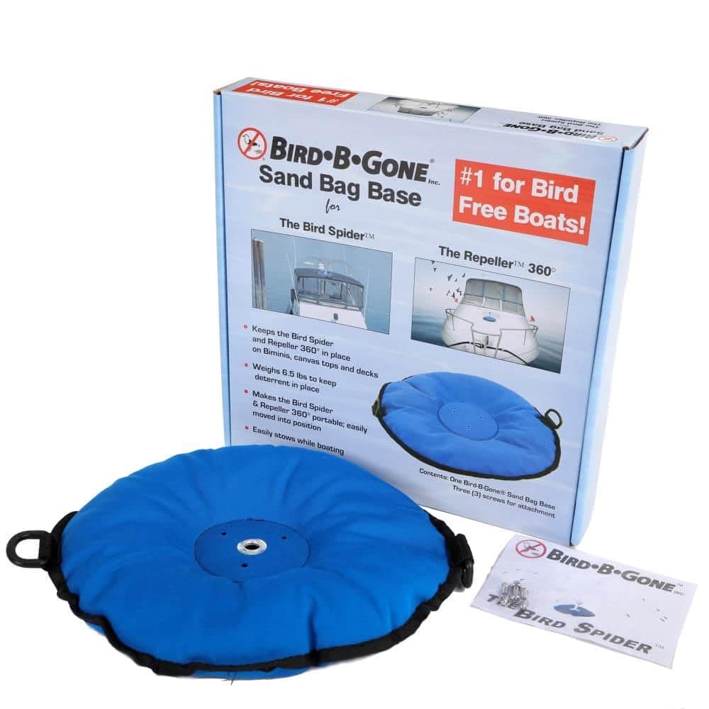 Weighted Sand Bag Base (6.5 lbs) - Stabilizer for Bird Spider 360 & Repeller 360 Deterrents - Weatherproof Blue Canvas - for Boats and Docks - Portable - Installation Hardware Included