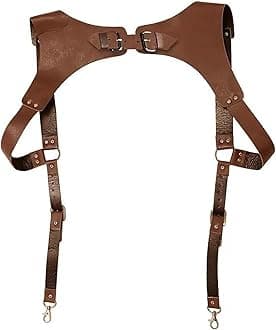 Steampunk Renaissance Leather Suspenders for Men H Designs Vintage Men's Back Support Harness Metal Hooks Adjustable