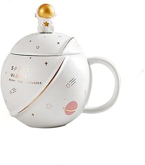 NYRWANA DELIVERING SMILES IN INIDA Coffee Mug, Mugs for Coffee, Birthday Gift, Coffee Mug with Lid, Mug with Lid & Spoon, Ceramic Mug, 3D Creative Space and Astronaut Planet Coffee Mug (400ml - White)