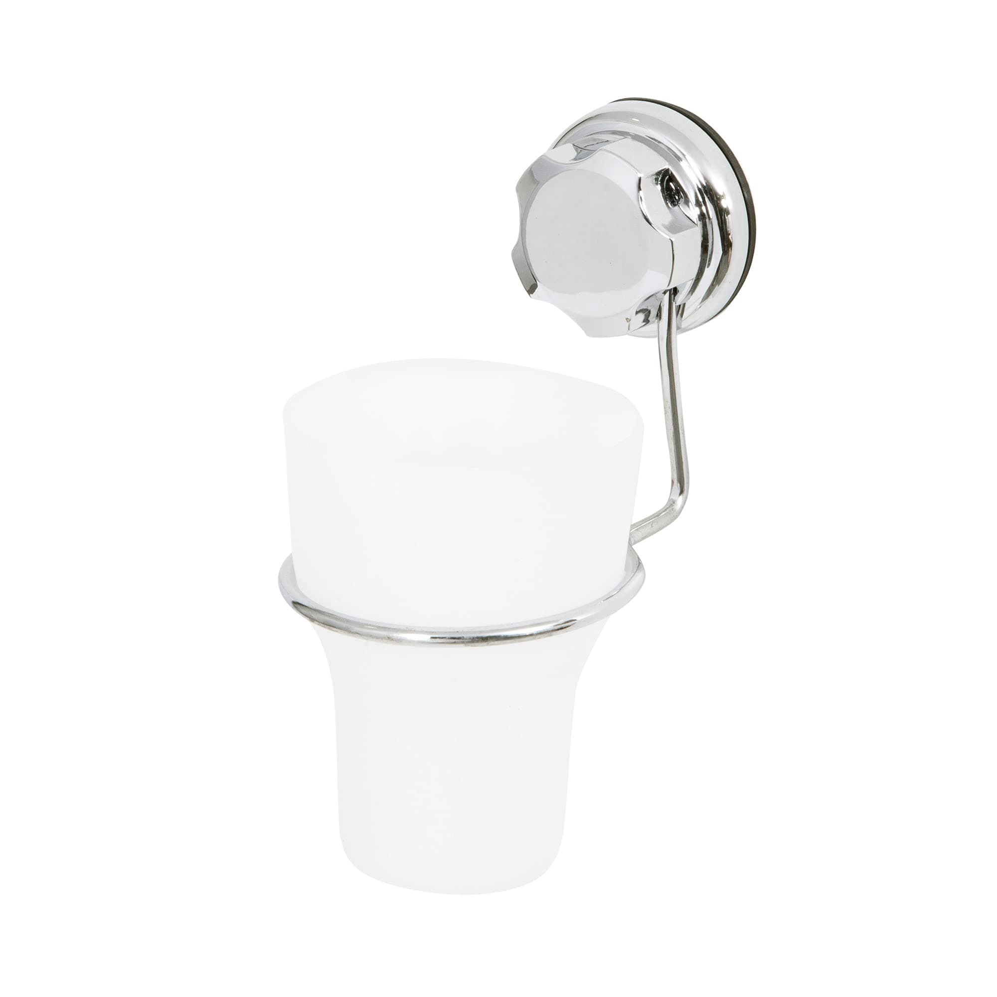 Compactor Bestlock Suction No Drilling Wall Mountable Toothbrush Holder with Cup, Chrome and White