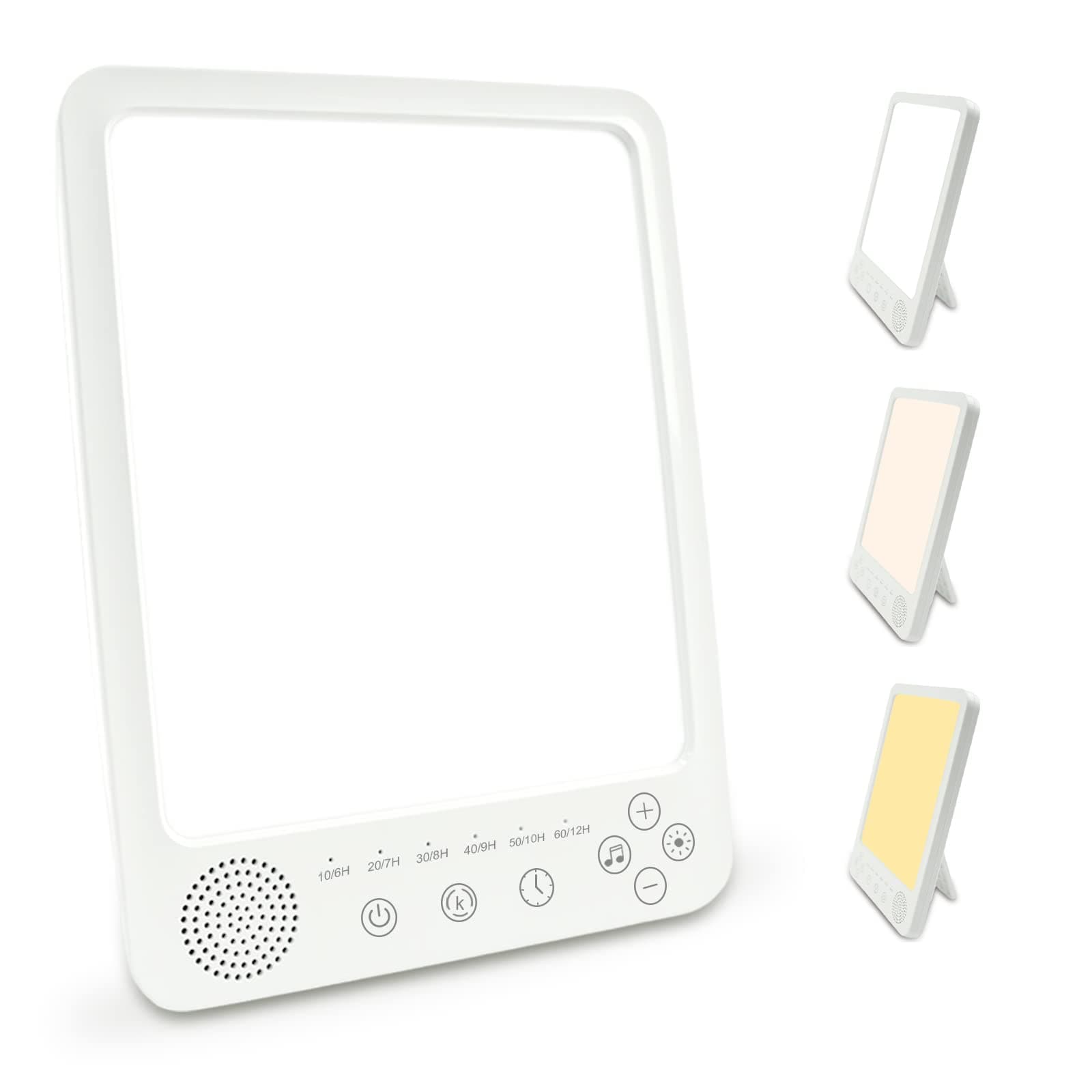 Bonlux SAD Light Therapy Lamp, Alarm Clock with Music Function, Wake up, 10000 Lux, 6 Timer Setting, 3 Color Temperature, Adjustable Brightness Daylight, UV Free for Home Office, White, 2196-WW