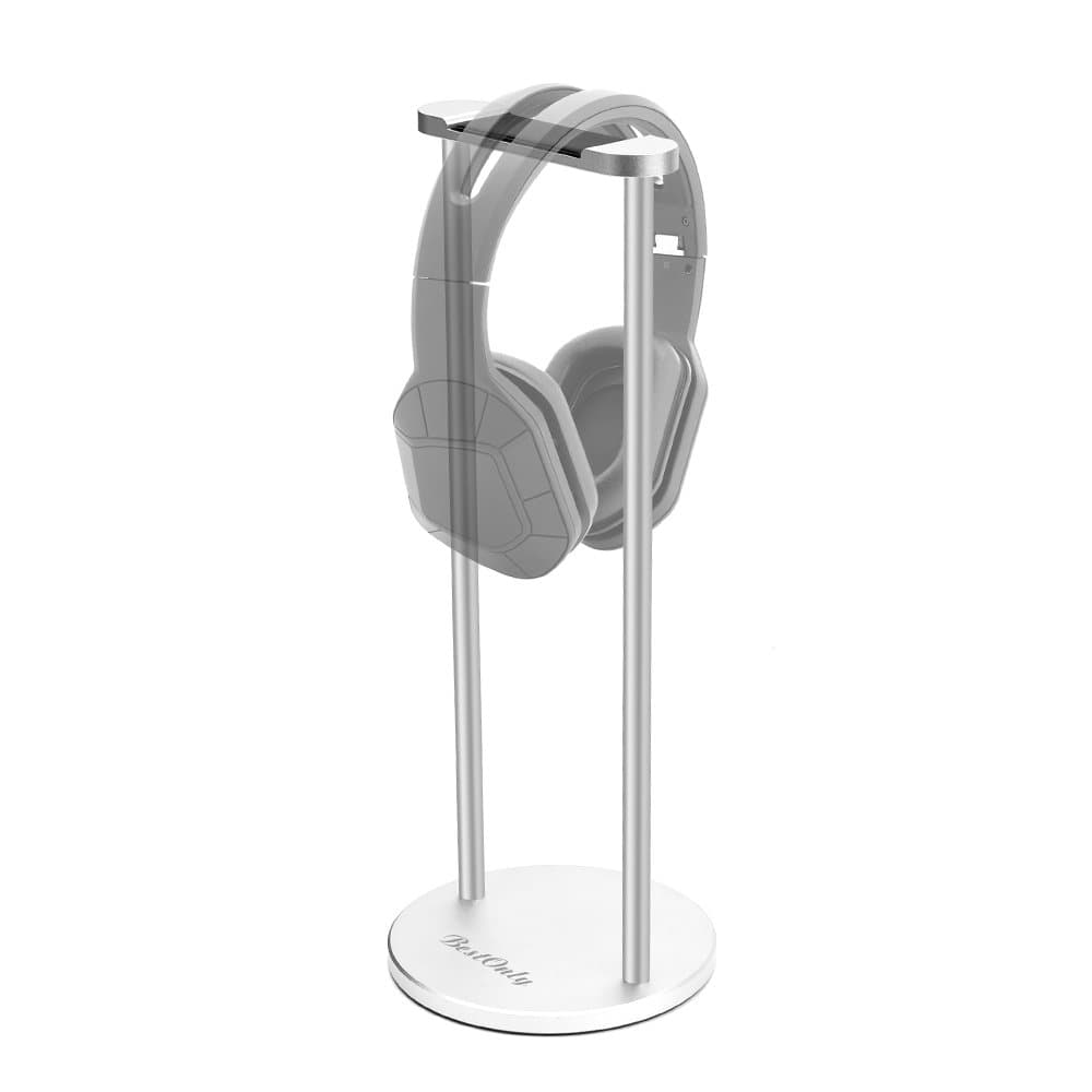 Headphone Stand BestOnly Headset Holder Universal Solid Steel Earphone Stand with Supporting Bar for All Headphones Size,Silver