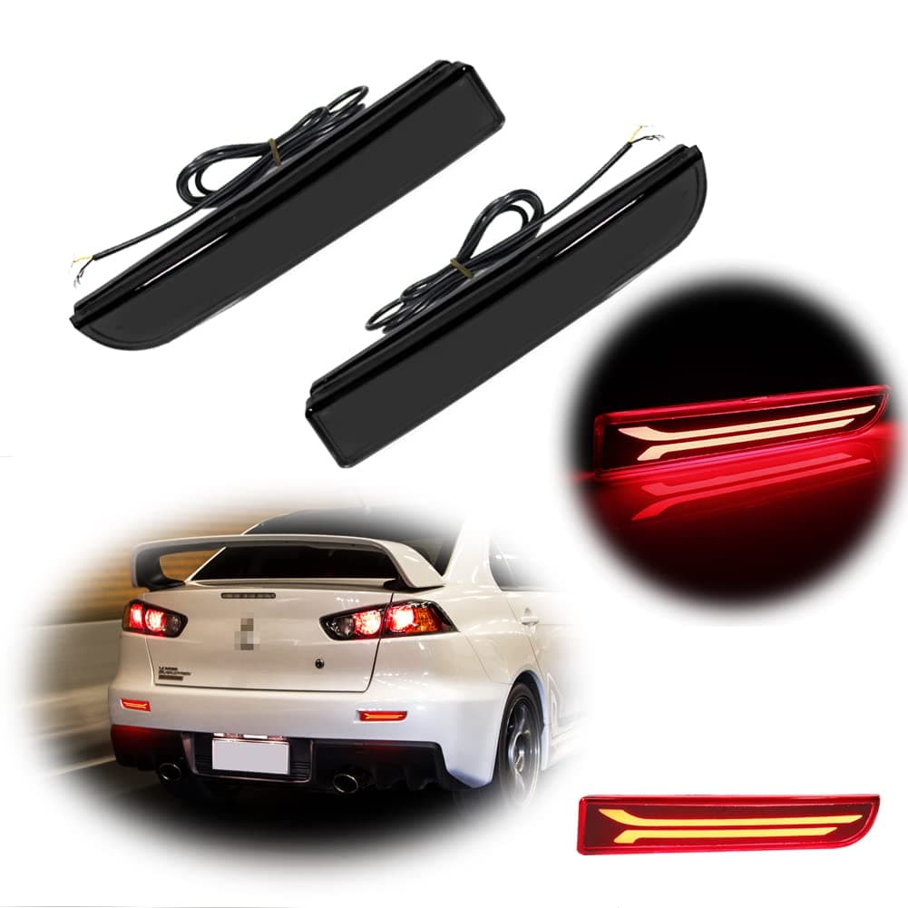 GTINTHEBOX Smoked Lens Led Rear Bumper Reflector Brake Tail Light with Sequential Turn Signal Lamps and Strobe Brake Lighting for Mitsubishi Lancer, Evolution X or Outlander 2008-2017