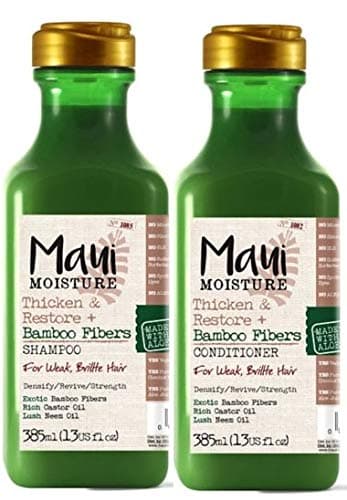 (2 PACK SHAMPOO & CONDITIONER) Maui Moisture Thicken & Restore Bamboo Fiber SHAMPOO x 385ml & Maui Moisture Thicken & Restore Bamboo Fiber CONDITIONER x 385ml