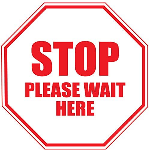 Stop Please Wait Here Red Anti-Slip Floor Sticker Decal 24 in Longest Side