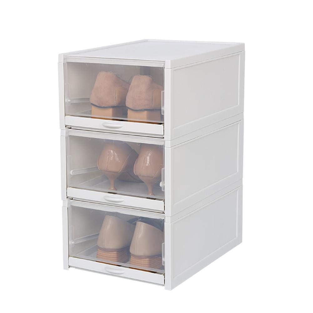 Riosupply 3 Boxes Pack, Foldable Household Transparent Drawer, Stackable Finishing Shoe Storage Box - Slide Cover Easy to Open and Close