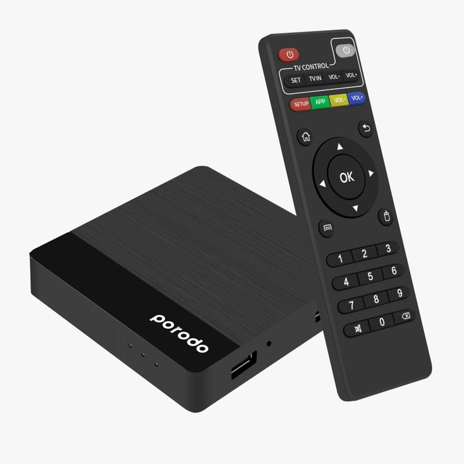 Porodo Android TV Box 1+8 GB Support 4K with BT RCU and USB Dongle - Black
