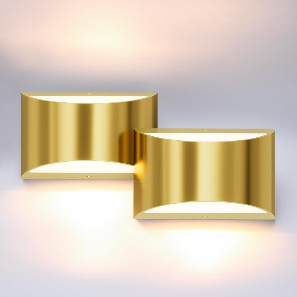 Aipsun 2 Pack Brushed Gold Wall Sconce Indoor Wall Lights Hardwired Up and Down Wall Mount Light for Living Room Bedroom Hallway Corridor Conservatory Warm White 3000K(with G9 Bulbs)