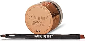 Swiss Beauty Waterproof Eyebrow & Gel Eyeliner 2 In 1 With Brush | Smudge Proof Gel Eyeliner And Eyebrow Definer Pencil | Shade- 01 Black, 7G