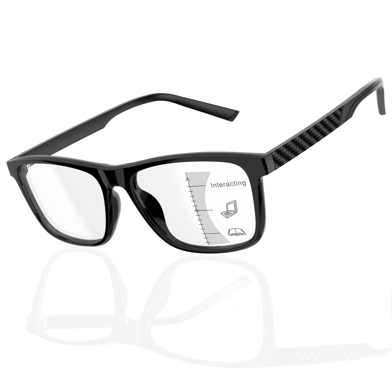 Progressive Multifocus Reading Glasses Men TR90 Frame Lightweight Trifocal Transition Computer Readers Near Workspace Anti Blue Light Black 2.50