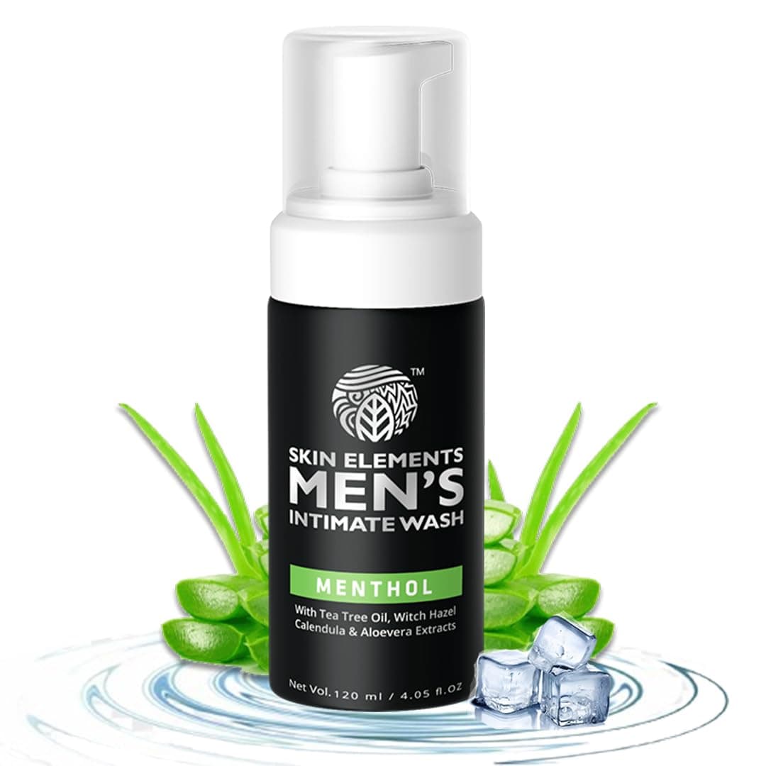 Skin Elements Intimate Wash for Men with Menthol | pH Balanced Foaming Hygiene Wash | Prevents Itching, Irritation & Bad Odor | 120 ml