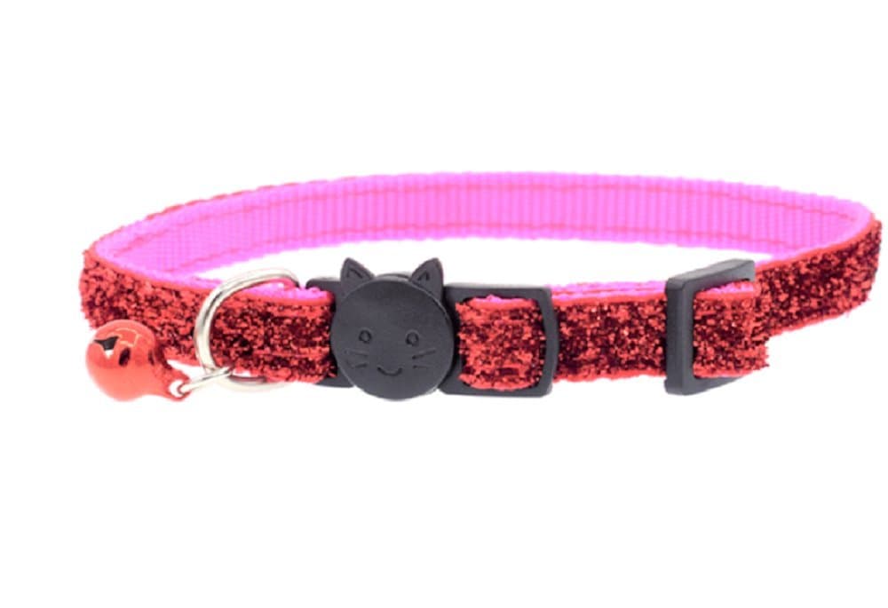 ZACAL Glitter Cat Collars With Bell & Quick Release Safety Buckle, Adjustable and Suitable For All Domestic Cats & Larger Kittens (PINK)