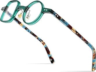 Acetate Glasses Frame Men,Left Square Right Round Vintage Retro Optical Eyeglasses