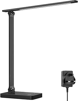 Lepro Desk Lamp, LED Desk Lamp with Power Adapter, 9.2W 750lm, Dimmable Desk Lamps Office, 5 Brightness Levels x 5 Colour Modes, Touch Control Daylight Lamp for Office, Study, Bedroom, Nails, Reading