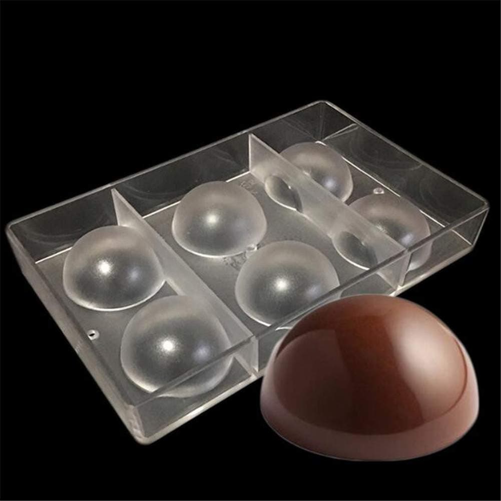6 Cups 3D Large Half Ball Chocolate Mold Clear Polycarbonate Chocolate Mould DIY Handmade Maker Ice Muffin Tray Bakeware Pan Confectionery Cake Mould Baking Dish Kitchen Supplies