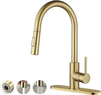Havin HV601 Kitchen Faucet,Brushed Gold Color, cUPC Certificate for The Cartridge,Fit for 1 and 3 Holes Kitchen Sink,Brassy Yellow-Greenish,Gold Color