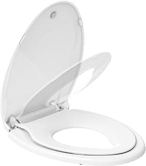 Elongated Toilet Seat with Built in Potty Training Seat, Potty Training Toilet Seat for Toddlers, Magnetic Kids Seat and Cover, Slow Close and Never Loosen, Fits both Adult and Child, White, 19"