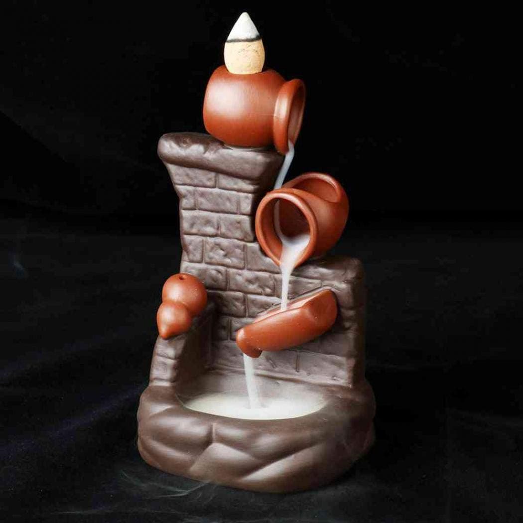 Waterfall Incense Burner, Ceramic Backflow Incense Holder Cone Incense Burner, Incense Holder for Home Decor Handcraft Gift with 10 Backflow Incense Cones