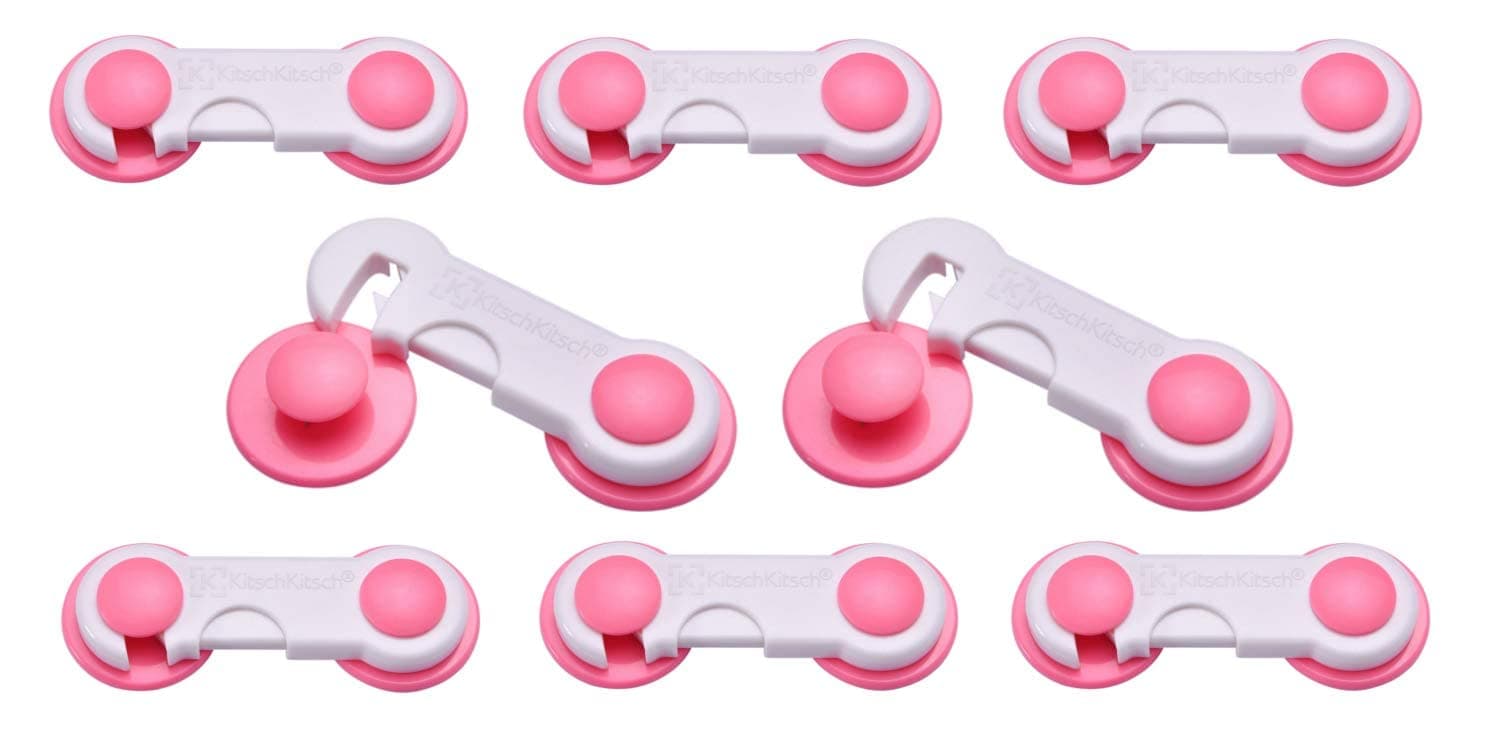 Naughty Guard Baby Cabinet Locks - Secure & Safe Storage Solution (Pink (Set of 8))