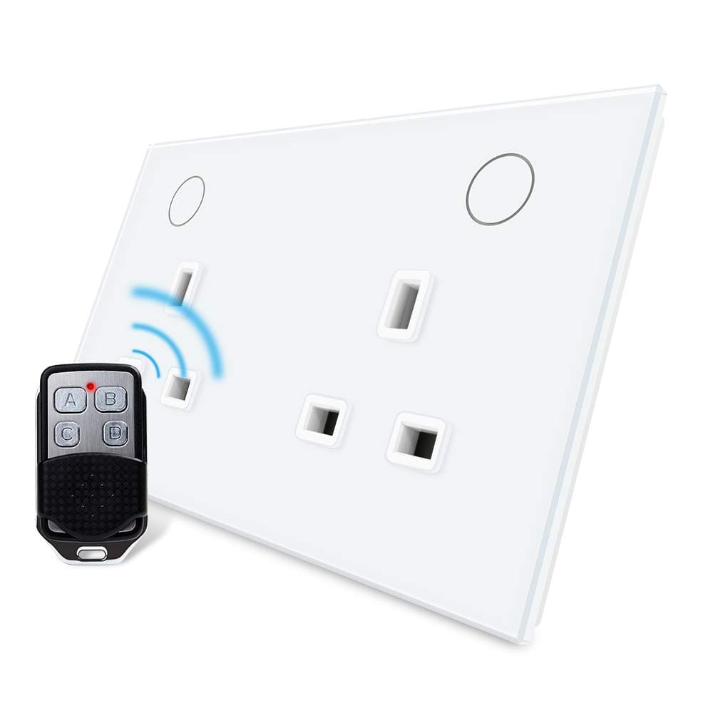 Livolo UK Standard Wall Power Socket with Remote Function,Crystal Glass Panel, 13A Wall Outlet, VL-W2C2UKR-11