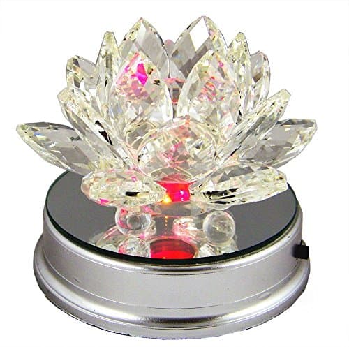 Amlong Crystal 3 Inch Clear Crystal Lotus Flower with Color LED Lighting Base