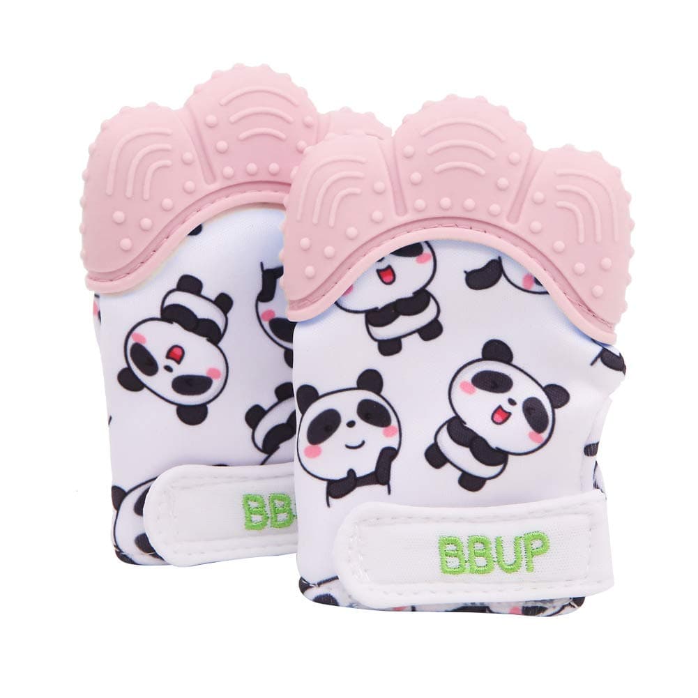 Boerni 2 Pack Food Grade Silicone Teether Glove, Teething Mitten for Babies, Baby Teether, Ideal Baby Shower Xmas Gift(Pink)