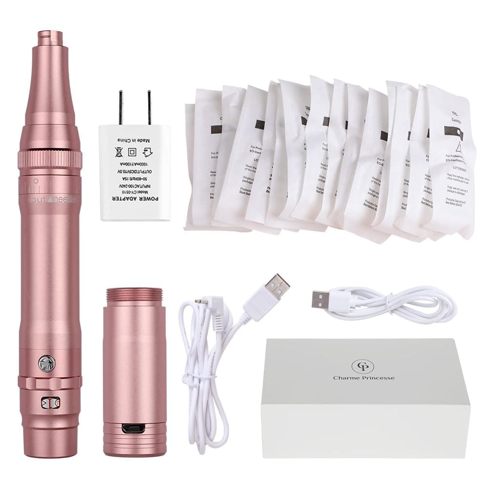 Charme Princesse Wireless Permanent Machine Makeup with 15pcs Needles Cartridges 5w Motor Tattoo Machine for Shading Eyeliner Lip Rose Golden EMK403-4
