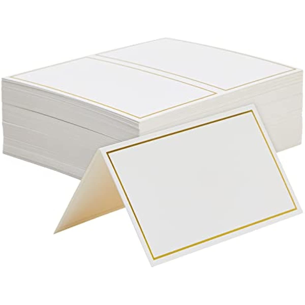 100 Pack Name Cards for Table Setting, Tent Place Cards with Gold Foil Border for Wedding, Banquets, Events, Reserved Seating, Tent Place Cards Blank (3.5 x 2 In)