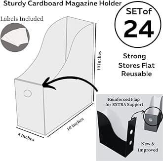 Evelots Magazine File Holder-Organizer-Full 4 Inch Wide-White-with Labels-Set/24