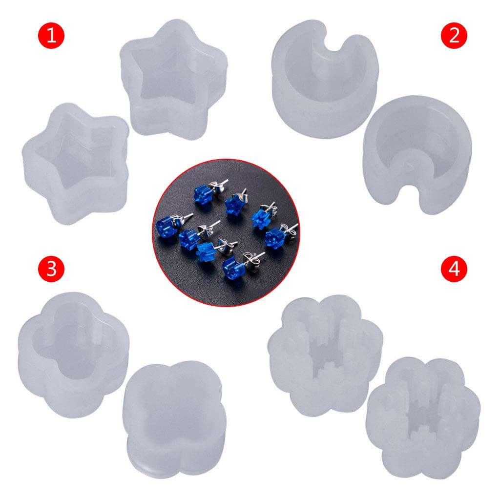 WentingZWT Resin Casting Molds 8 Pcs Silicone Mold Ear Stud DIY Jewelry Making Snowflake Moon Star Flower Shape Mini Small Molds Epoxy Resin Crafts Tools Earrings Decoration Handmade Craft Gifts